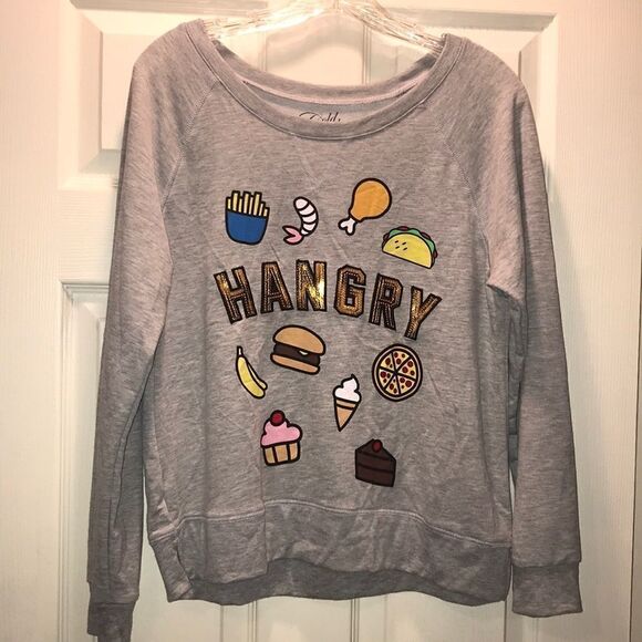 (5/$25) Cold Crush Hangry Sequin Emoji Sweatshirt - Picture 1 of 3